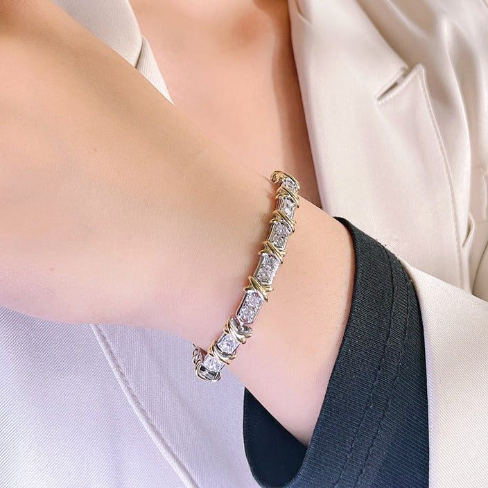 X Round Cut Bracelet in Sterling Silver Shineofdiamond