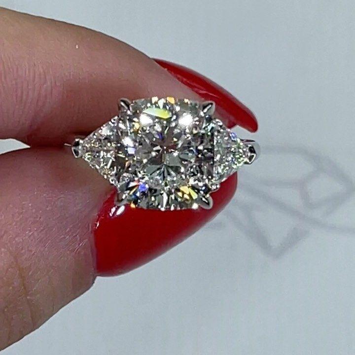 Three Stone Cushion Cut 4 Prong Engagement Ring Shineofdiamond