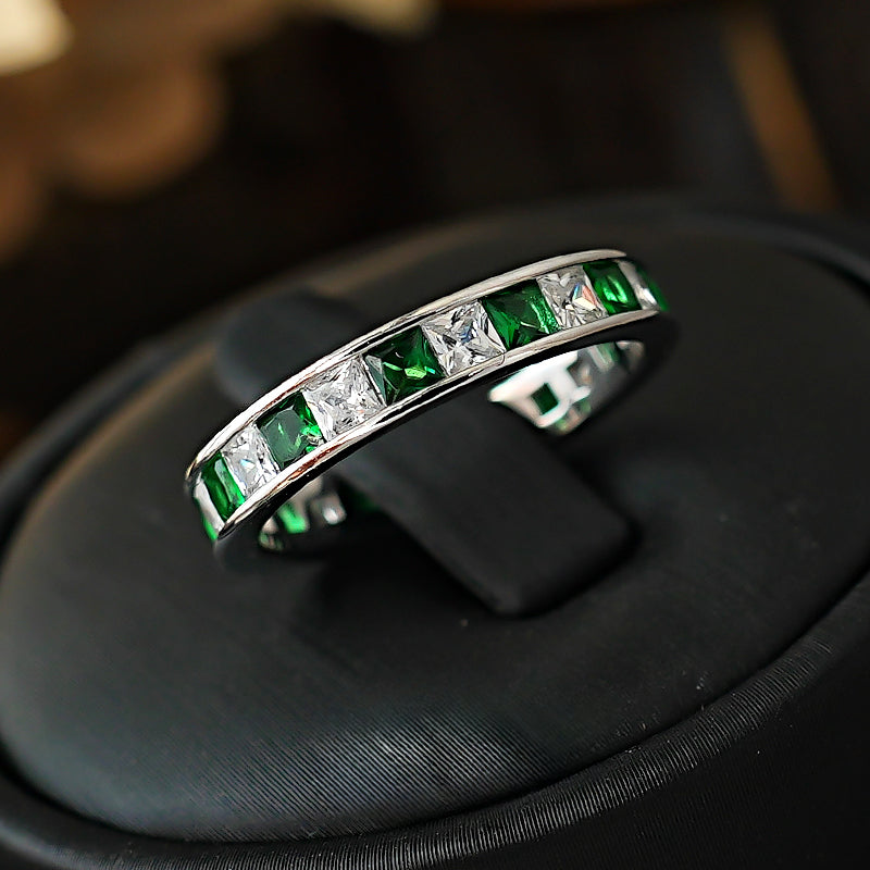 Sparkling Two Tone Design Paved Sterling Silver Band Carly Jewelry