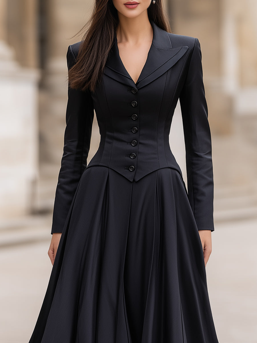 Elegant Tailored Waist Long-Sleeve Maxi Dress MLZ