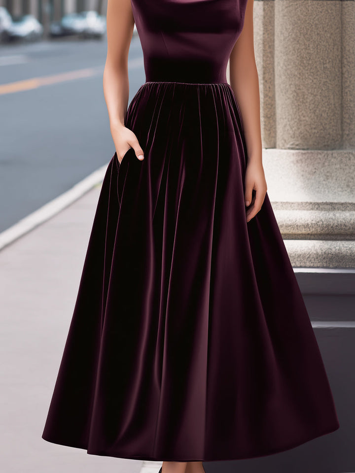 Velvet Cowl-Neck Sleeveless A-Line Evening Gown MLZ