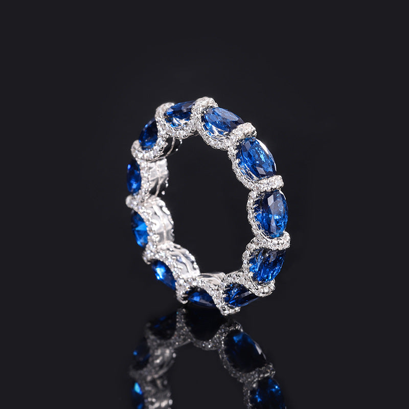 Oval Cut Eternity Sterling Silver Wedding Band shine of diamond