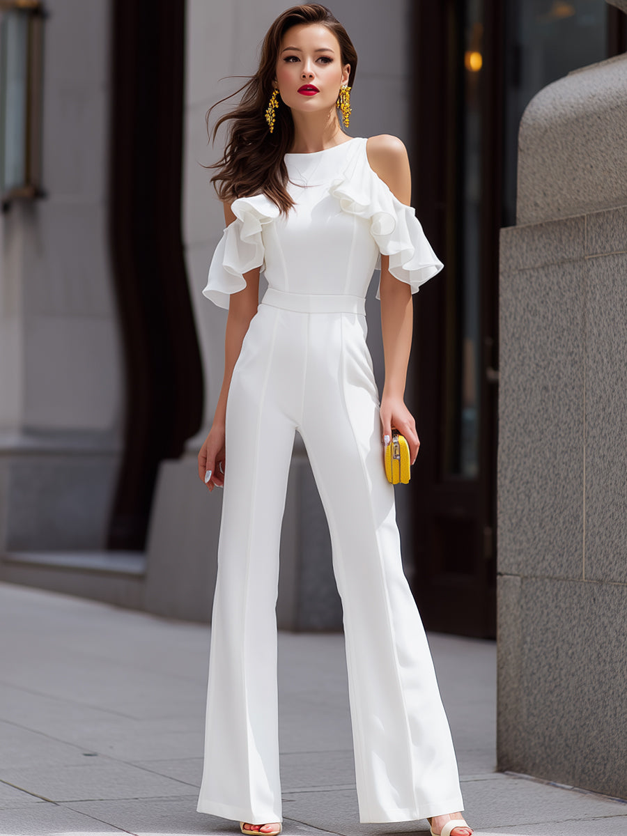 Cold-Shoulder Ruffled Wide-Leg Jumpsuit ZJ