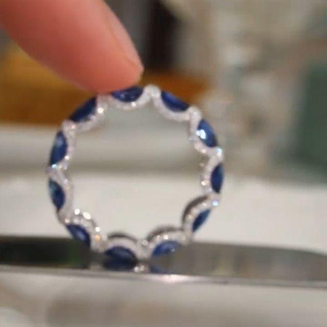 Oval Cut Cornflower Sapphire Gem Eternity Wedding Band Shineofidamond