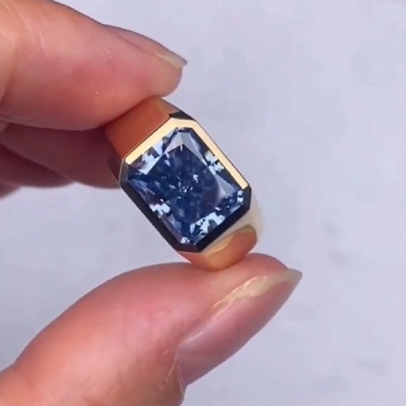Men 5.0CT Golden Radiant Cut Blue Sapphire Engagement Ring Shineofdiamond