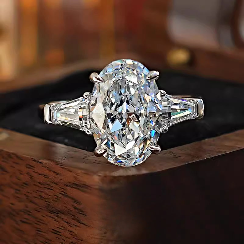 Stunning Three Stone Oval Cut Sterling Silver Ring Carly Jewelry