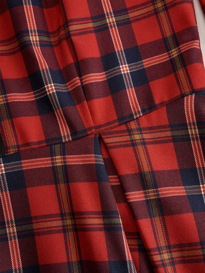 Elegant Long Sleeve Plaid Dress - Perfect Blend Of Classic And Contemporary SN