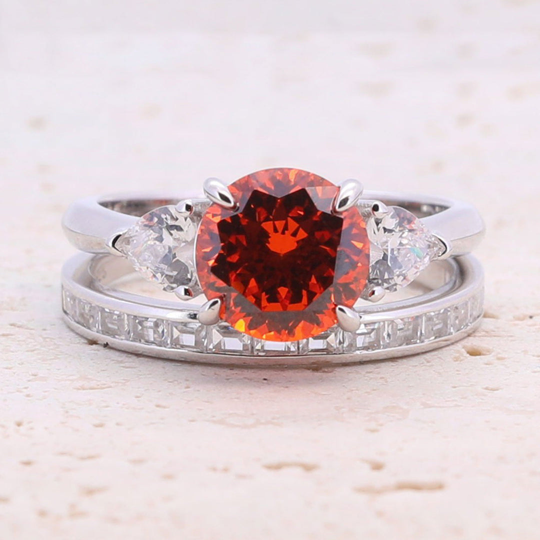 2.0ct Round Cut Red Gemstone Wedding Set in Sterling Silver shine of diamond