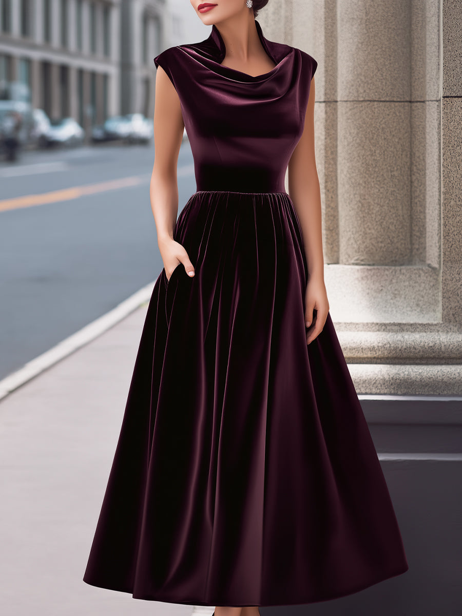 Velvet Cowl-Neck Sleeveless A-Line Evening Gown MLZ