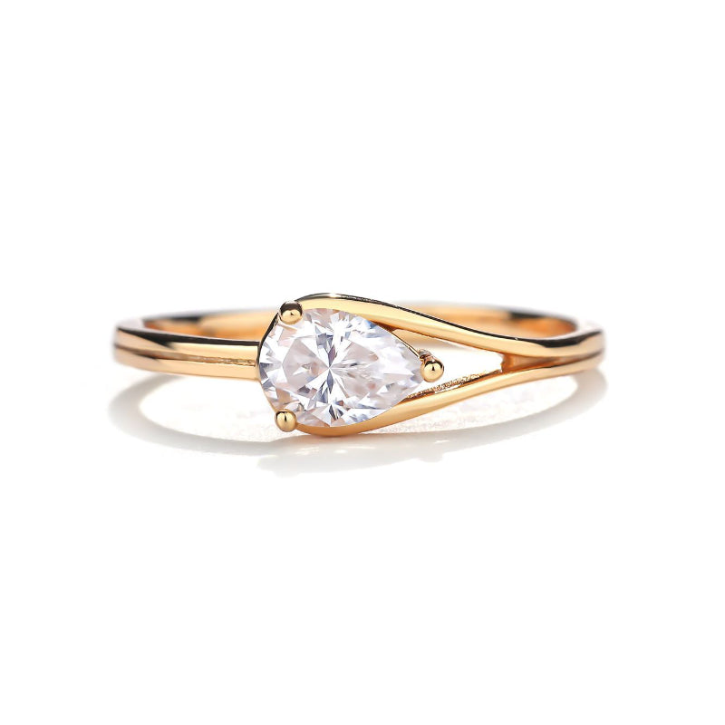 Simple 1.0ct Pear Cut 14K Rose Gold Plated Moissanite Ring Shine of Diamond