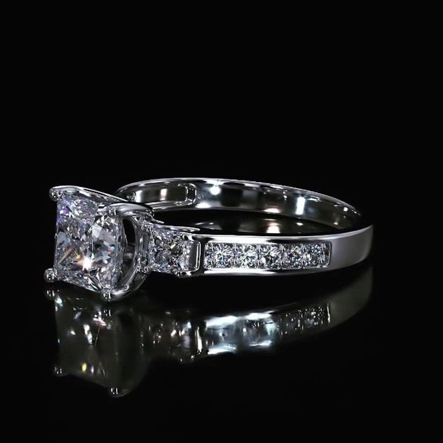 Three Stones Princess Cut Engagement Ring In Sterling Silver shine of diamond
