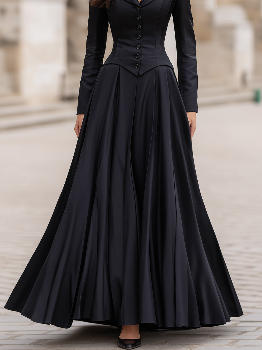 Elegant Tailored Waist Long-Sleeve Maxi Dress MLZ