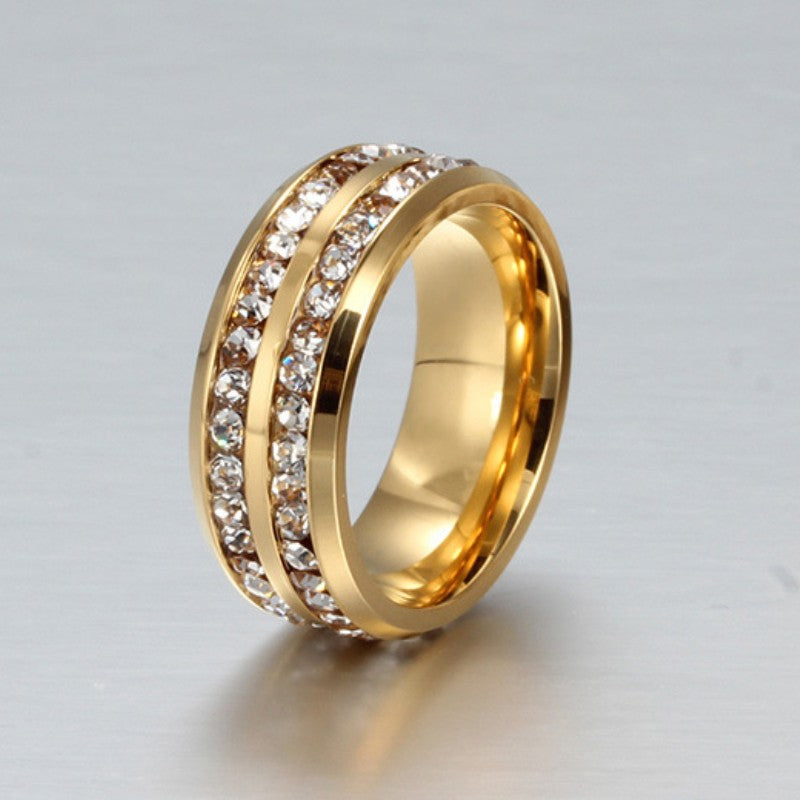 Round Cut White Sapphire Gold Titanium Wedding Band For Men Shineofidamond
