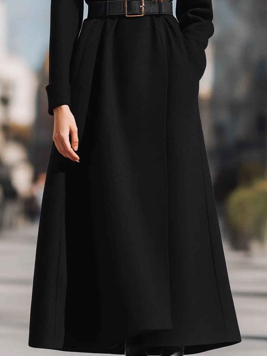 Black Wool with Wide Faux Fur Collar - Women's Wool Coat CASA LARO