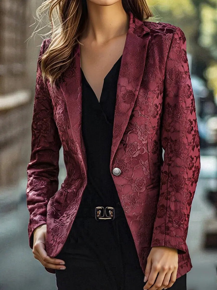 Burgundy Floral Jacquard Single-Breasted Tailored - Blazer CASA LARO