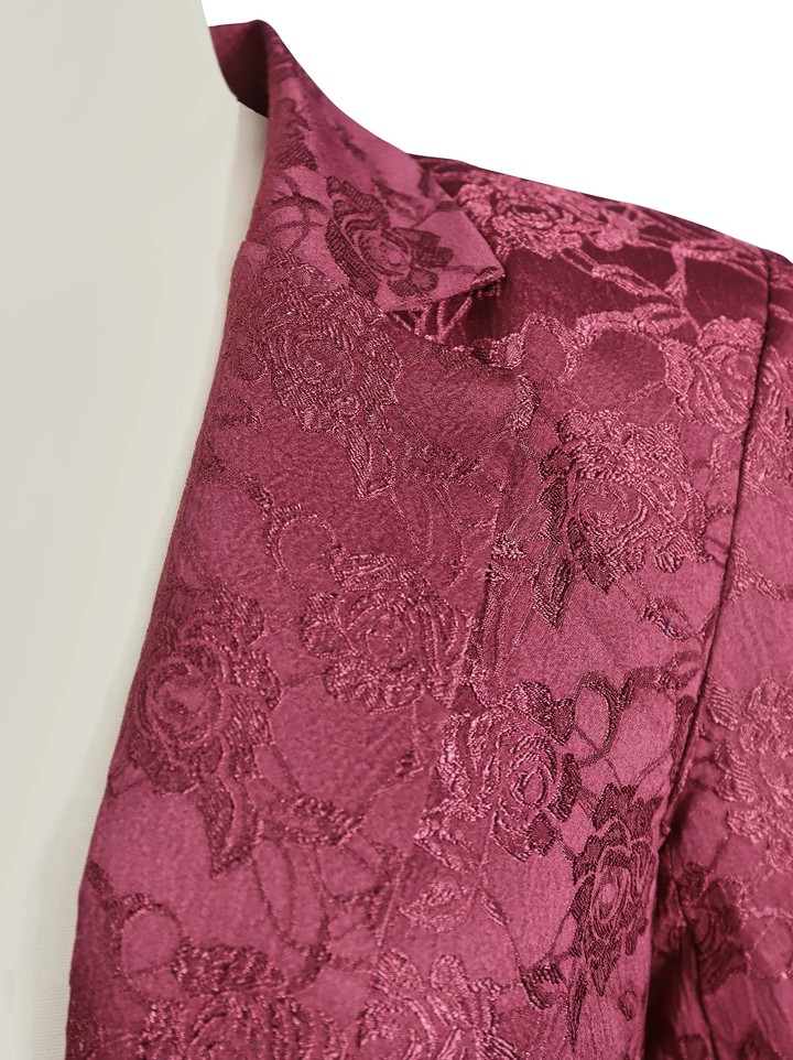Burgundy Floral Jacquard Single-Breasted Tailored - Blazer CASA LARO