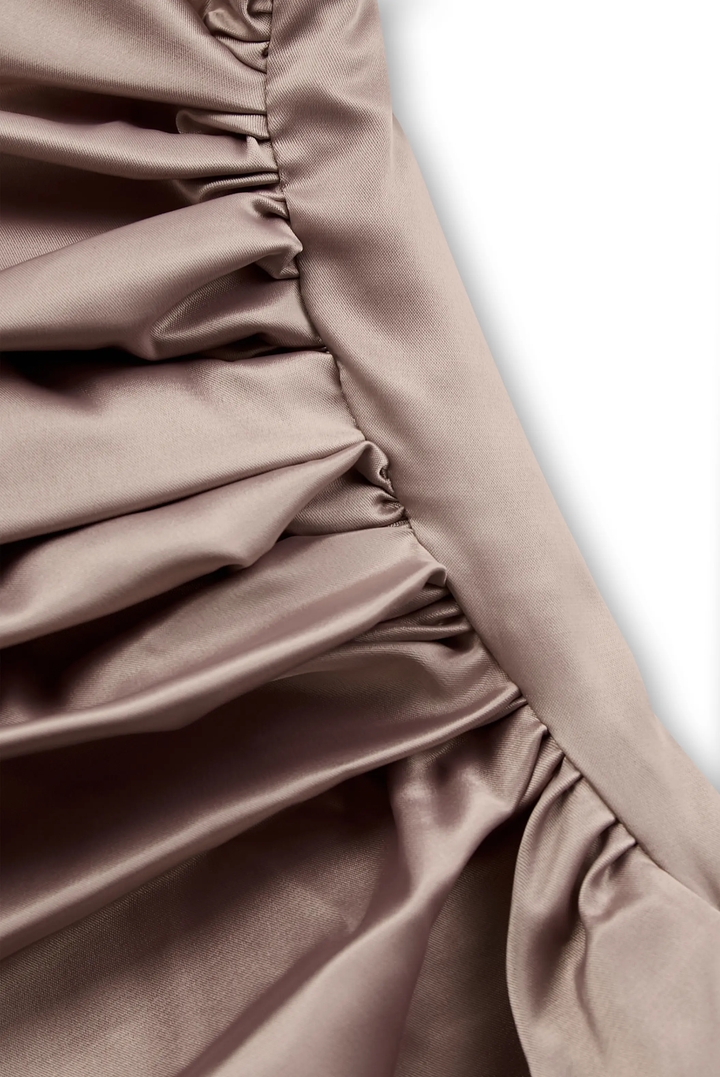 Champagne Satin One-Shoulder Evening - Maxi Dress CASA LARO