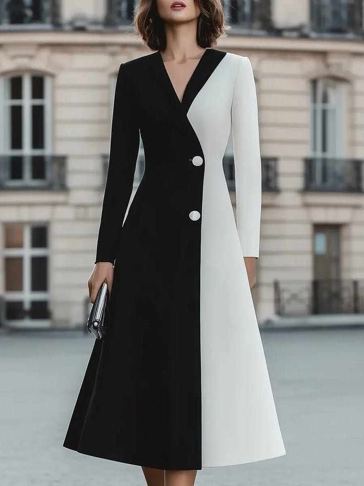 Chic Black & White Contrast Panel - Midi Dress CASA LARO