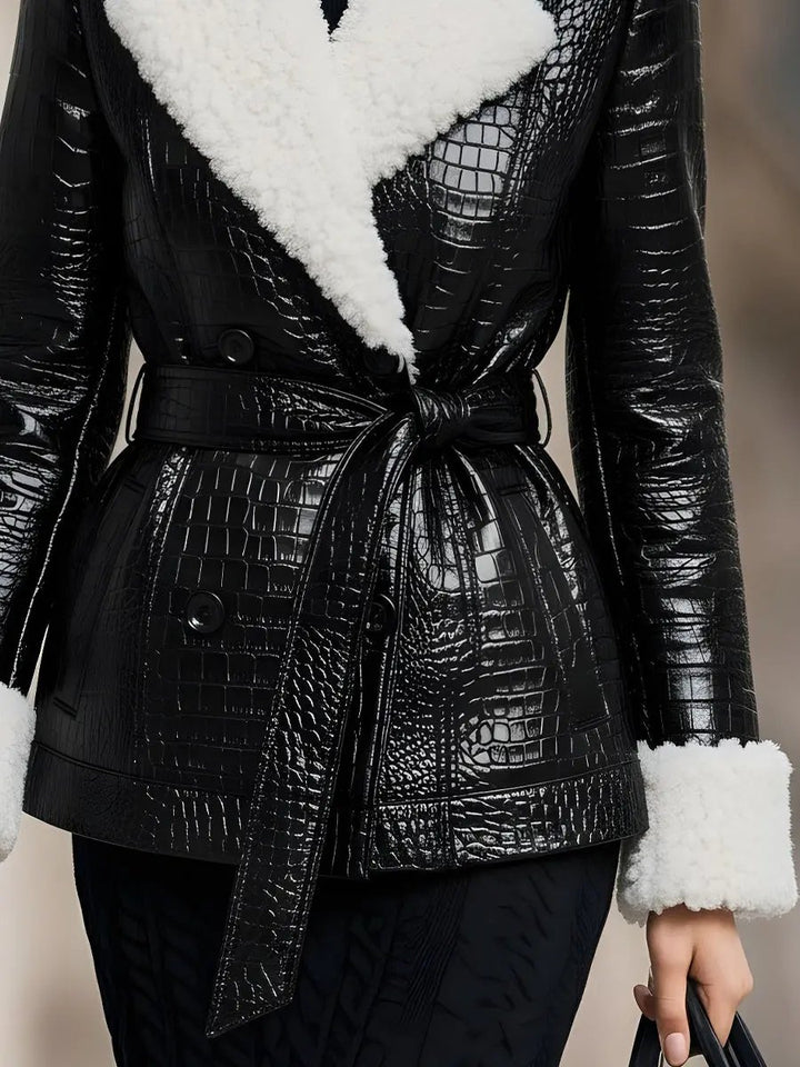 Croc-Embossed Faux Leather With Faux Shearling Trim - Coat CASA LARO