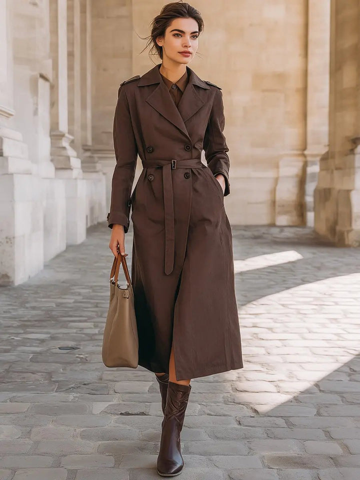 Dark Chocolate Double-Breasted Classic Trench - Trench Coat CASA LARO
