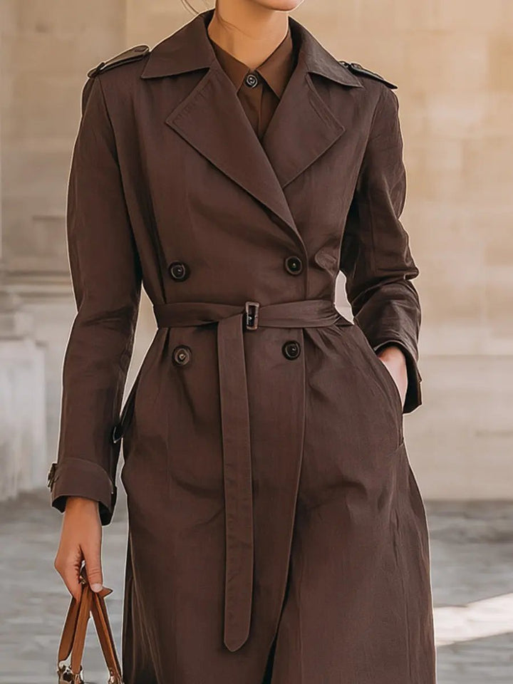 Dark Chocolate Double-Breasted Classic Trench - Trench Coat CASA LARO