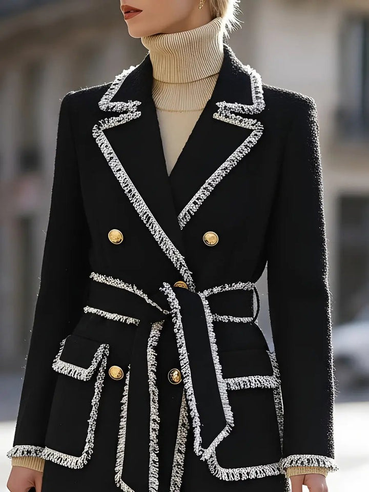 Double-Breasted Tweed with Contrast Fringe Trim - Coat CASA LARO