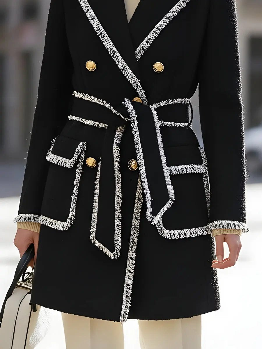 Double-Breasted Tweed with Contrast Fringe Trim - Coat CASA LARO