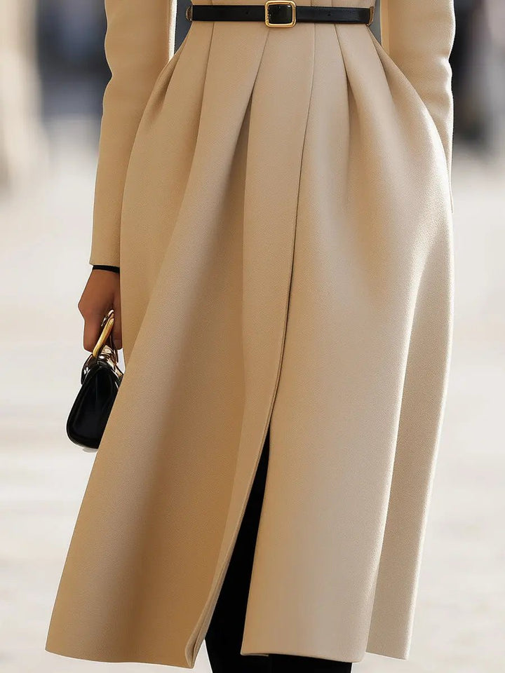 Elegant Beige Belted Tailored Trench - Midi Coat CASA LARO