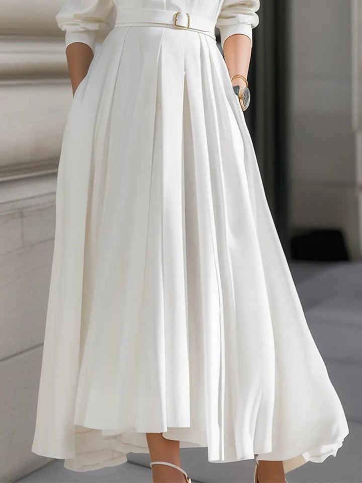 Elegant Belted Shirt Dress with Pleated Skirt - Midi Dress CASA LARO