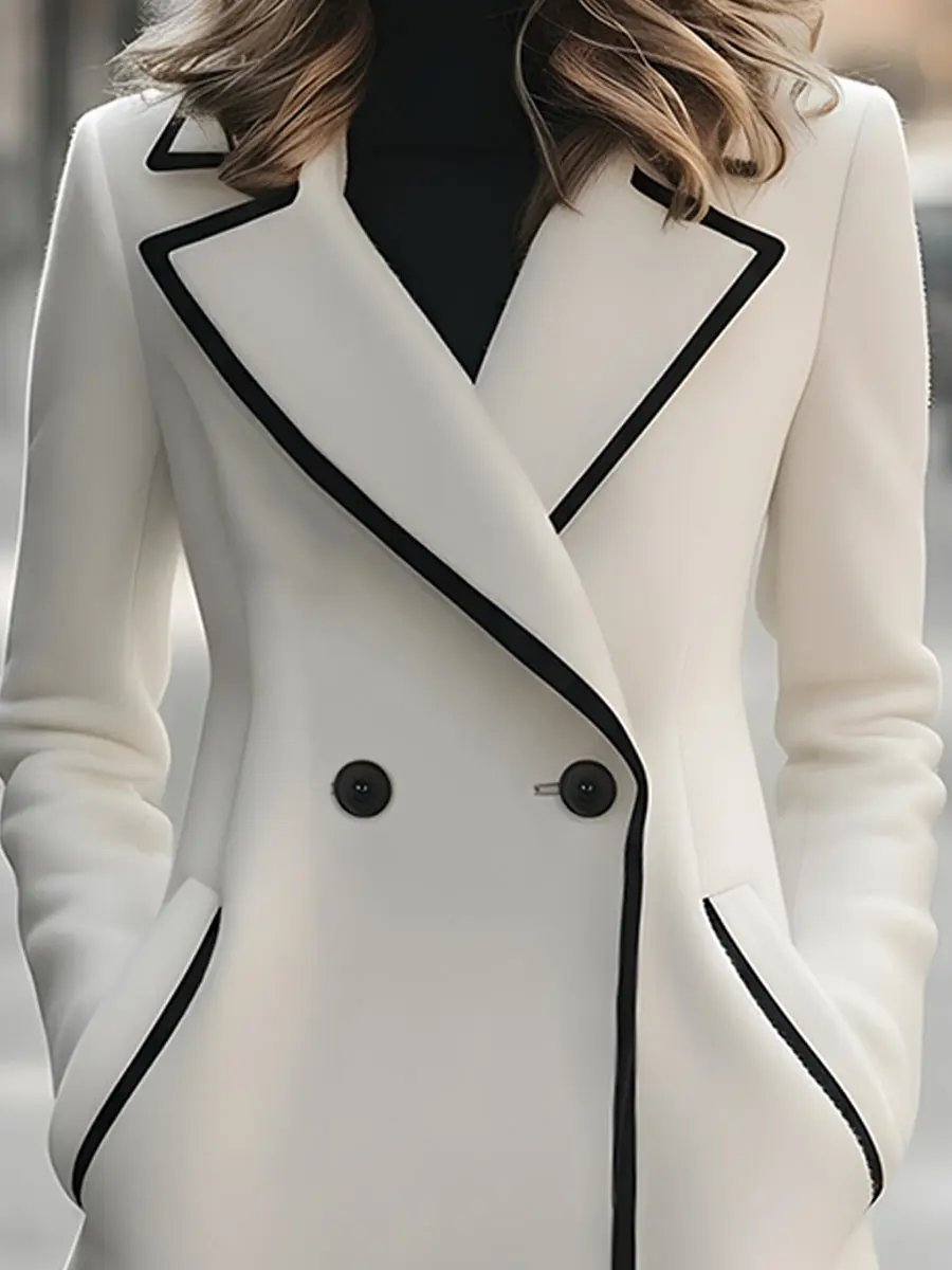 Elegant Double-Breasted Coat with Black Piping - Women's Coat CASA LARO