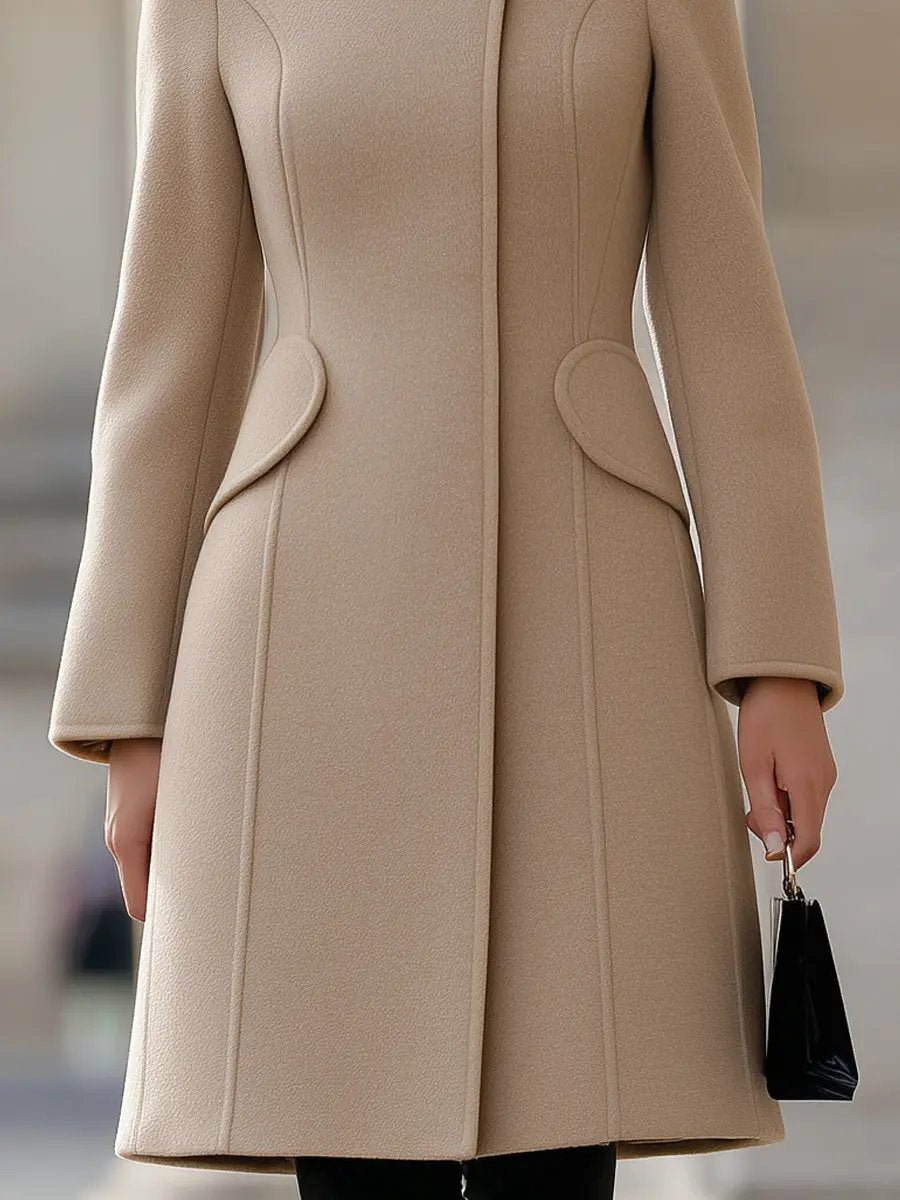 Elegant Fitted Beige Wool Coat With Classic Feminine Cut - Wool Coat CASA LARO