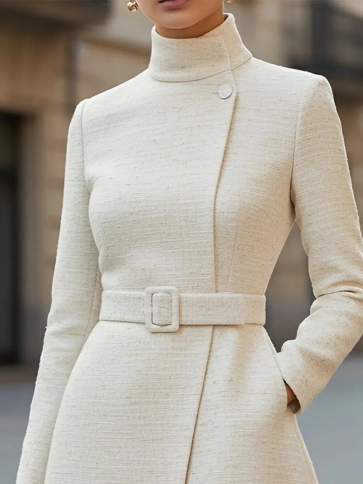 Elegant High-Neck Belted Wool-Blend - Midi Dress CASA LARO