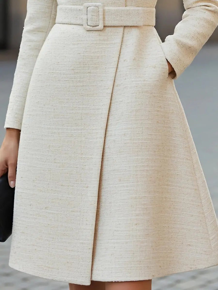 Elegant High-Neck Belted Wool-Blend - Midi Dress CASA LARO