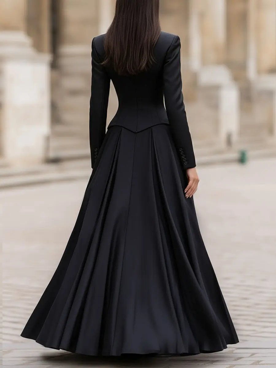 Elegant Tailored Waist Long-Sleeve Fitted Silhouette - Maxi Dress CASA LARO