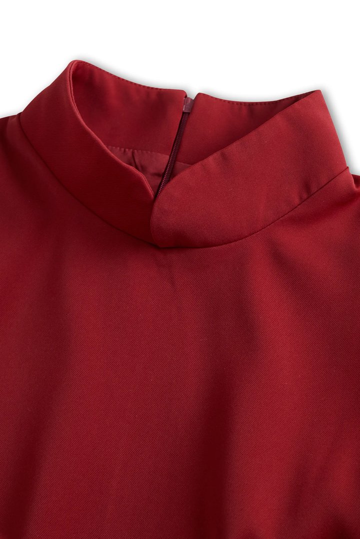 Elegant White Mandarin Collar Belted - Midi Dress CASA LARO