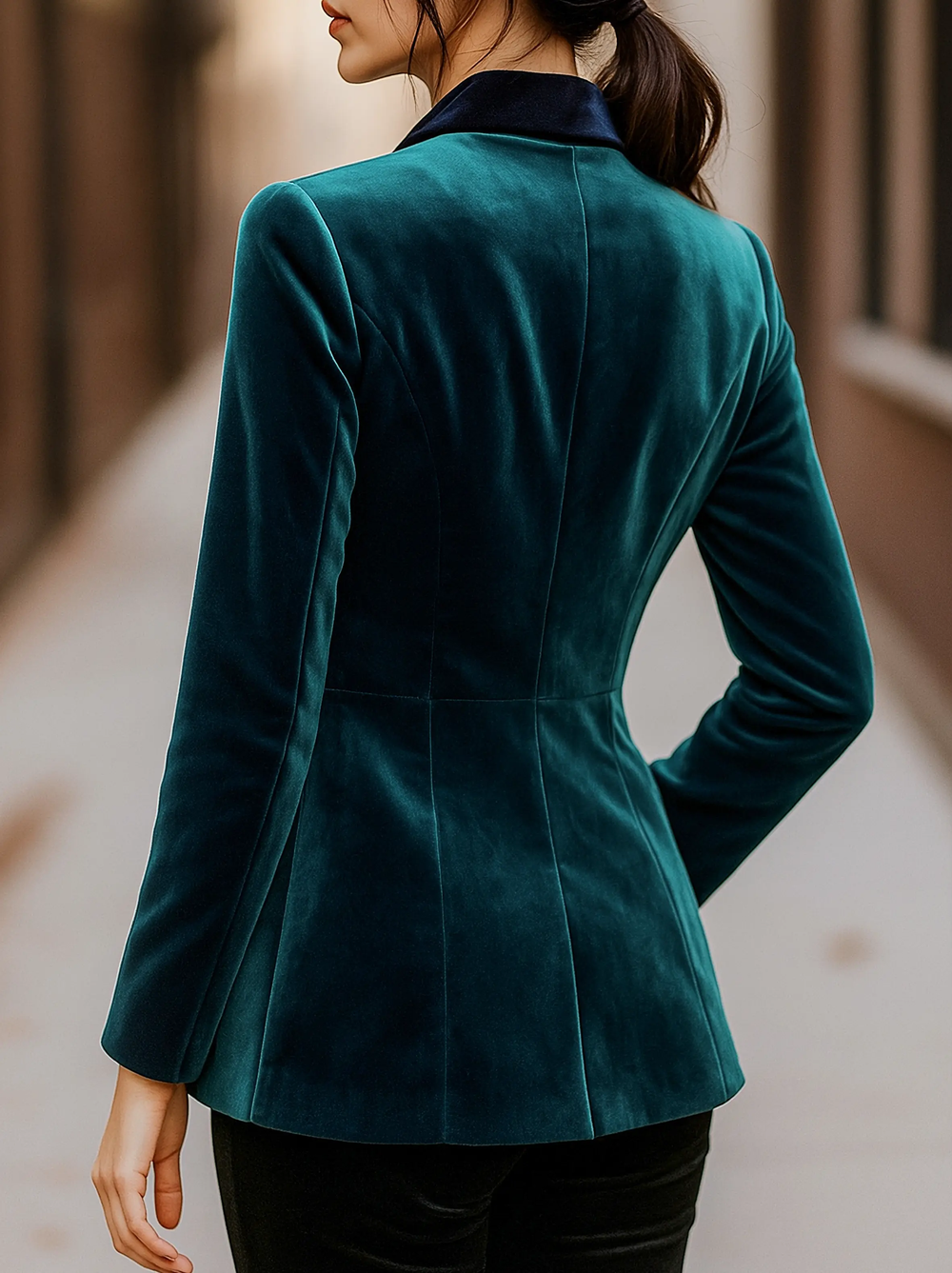 Emerald Velvet with Satin Lapels & Rose Embroidery - Blazer CASA LARO