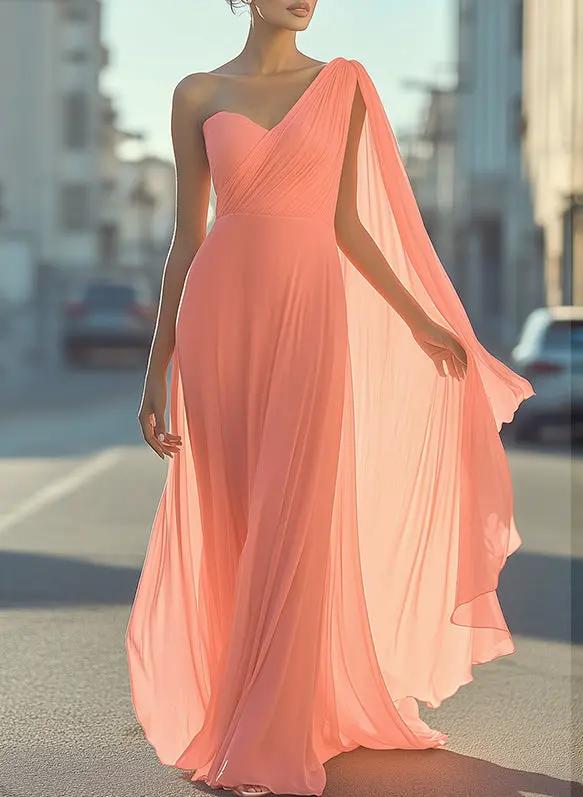 Ethereal One-Shoulder Chiffon Draped - Maxi Dress CASA LARO