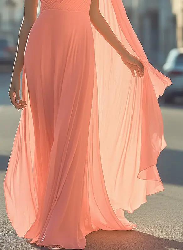 Ethereal One-Shoulder Chiffon Draped - Maxi Dress CASA LARO