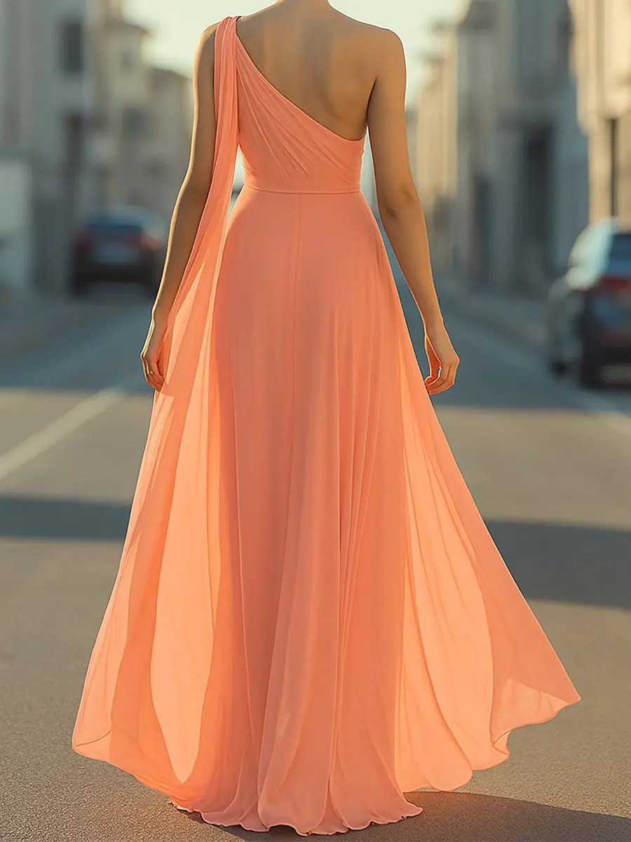 Ethereal One-Shoulder Chiffon Draped - Maxi Dress CASA LARO