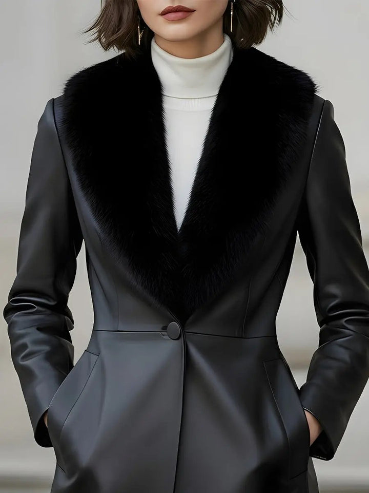 Faux Leather Shawl-Collar with Faux Fur Trim - Coat CASA LARO