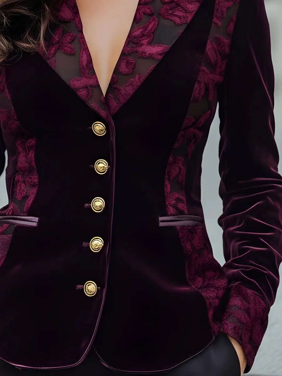 Floral Velvet with Sheer Jacquard Panels - Blazer CASA LARO