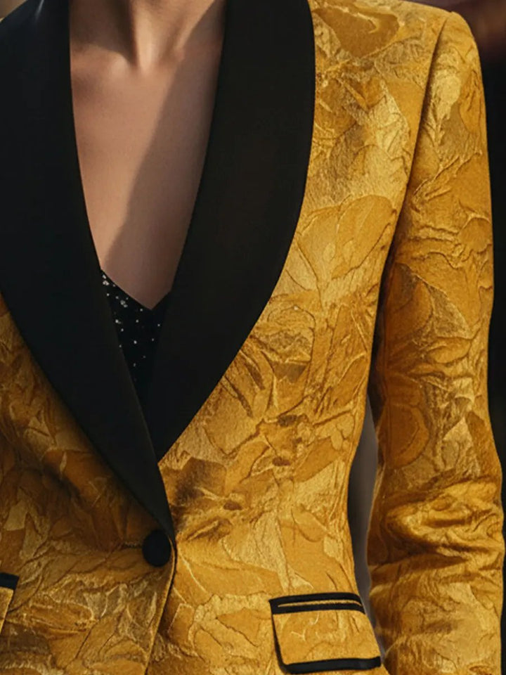 Golden Jacquard with Black Contrast Lapel - Tailored Blazer CASA LARO