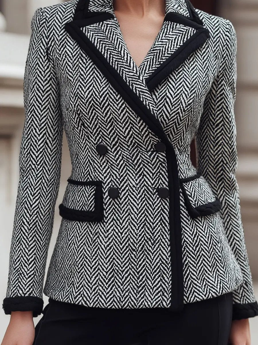 Herringbone Wool-Blend Contrast Trim - Blazer CASA LARO