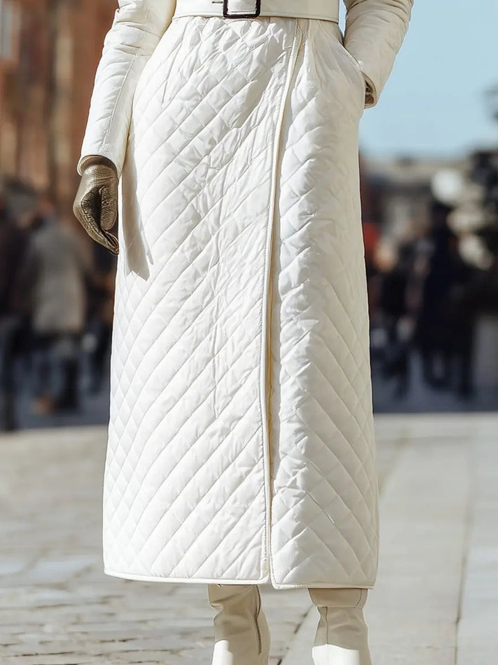 Ivory Quilted Coat With Faux Fur Collar And Belted Waist - Coat CASA LARO