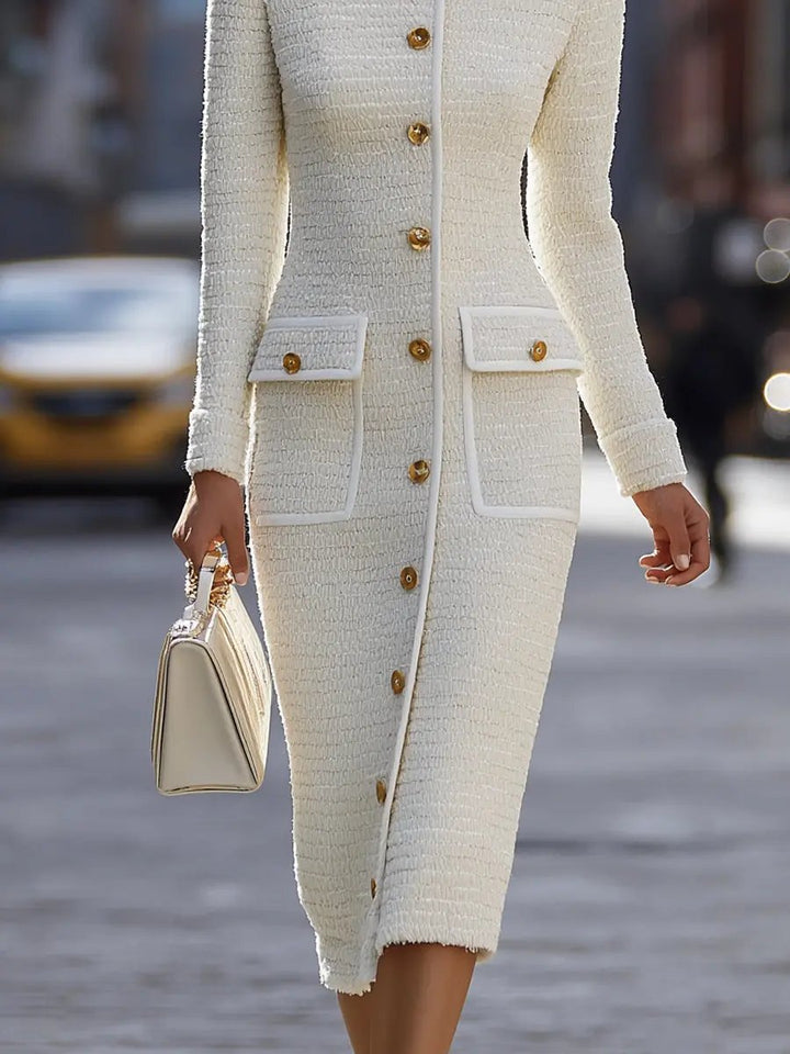 Ivory Tweed Button-Down With Patch Pockets - Midi Dress CASA LARO