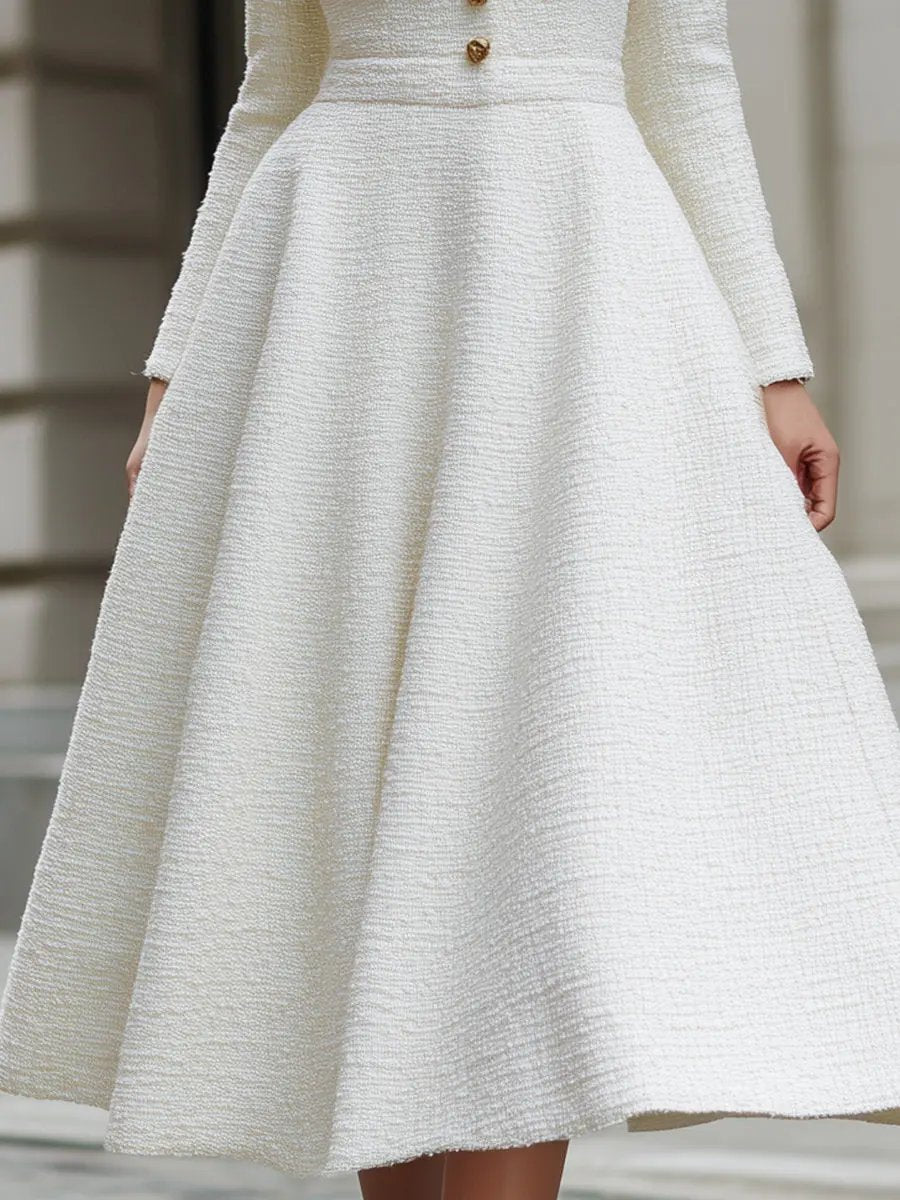 Ivory Tweed Square Neck Tailored Sleeveless - Midi Dress CASA LARO