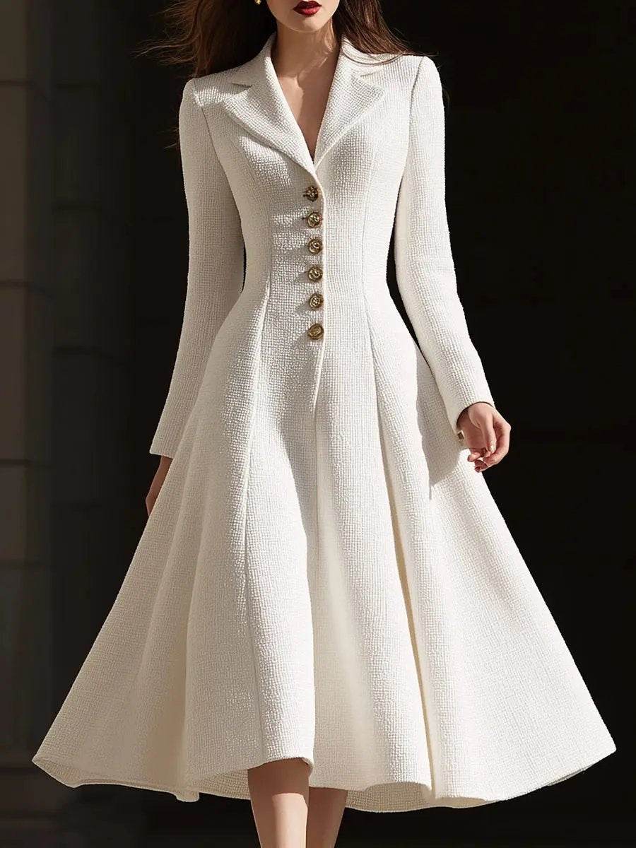 Ivory Tweed Tailored Lapel Sheath - Midi Dress CASA LARO