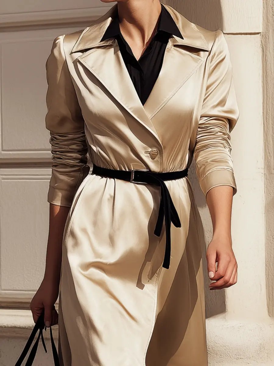 Luxe Satin Belted Women's Trench Coat - Trench Coat CASA LARO