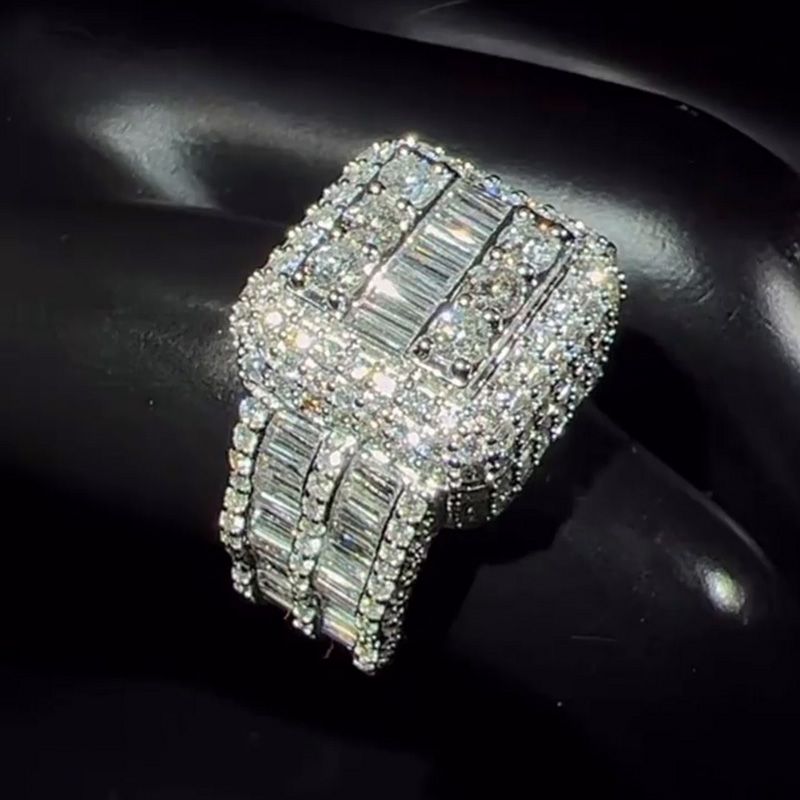 Luxury Iced Out Square Baguette and Round Cut Men's Ring hot
