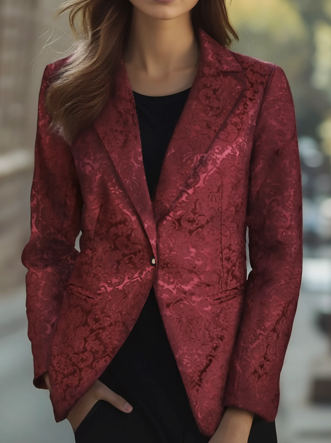 Noble Burgundy Jacquard Satin Tailored Fit - Blazer CASA LARO